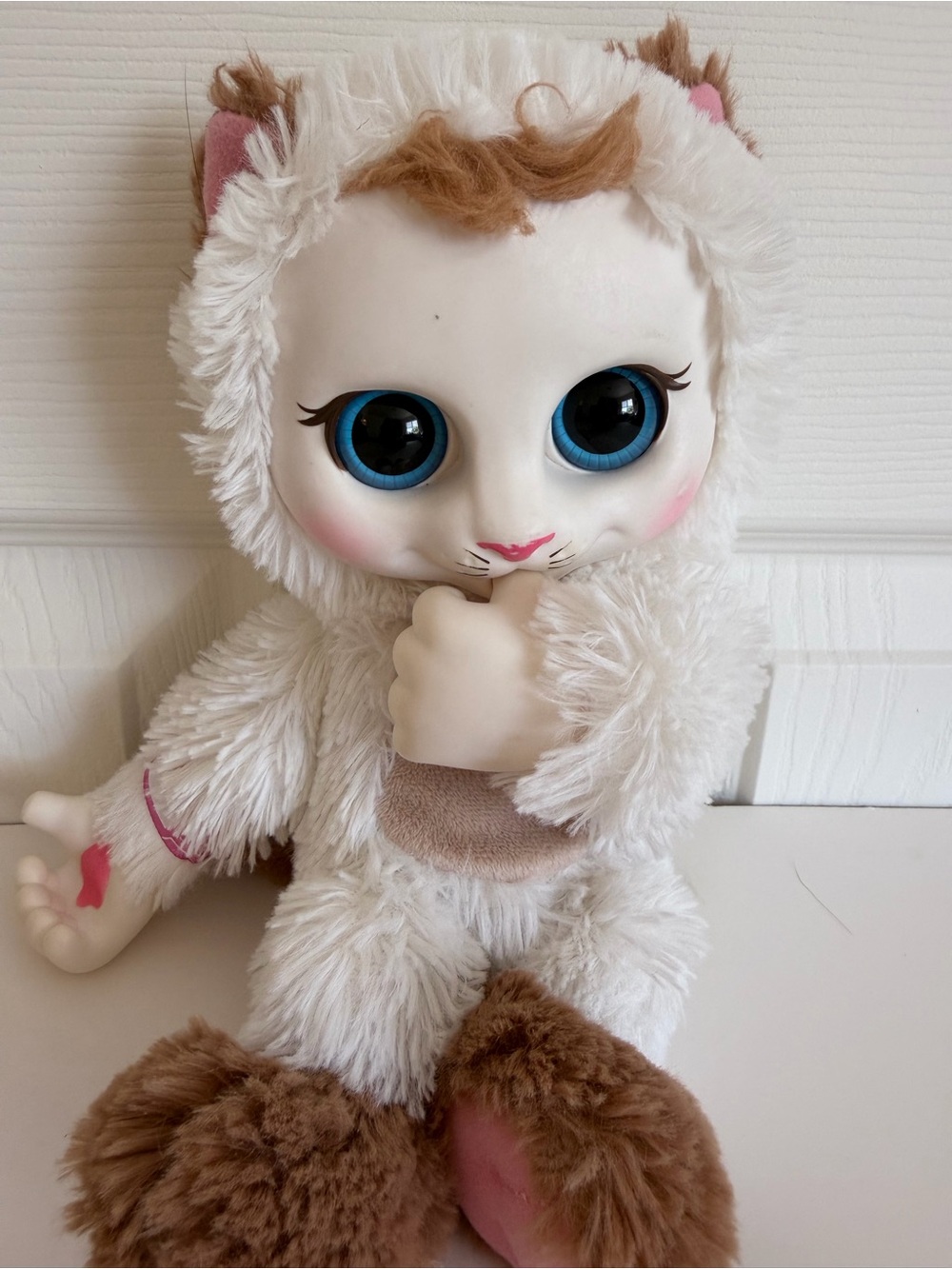 Animal Babies Nursery Plush Kitten. Molded vinyl face. Thumb sucking. Some wear